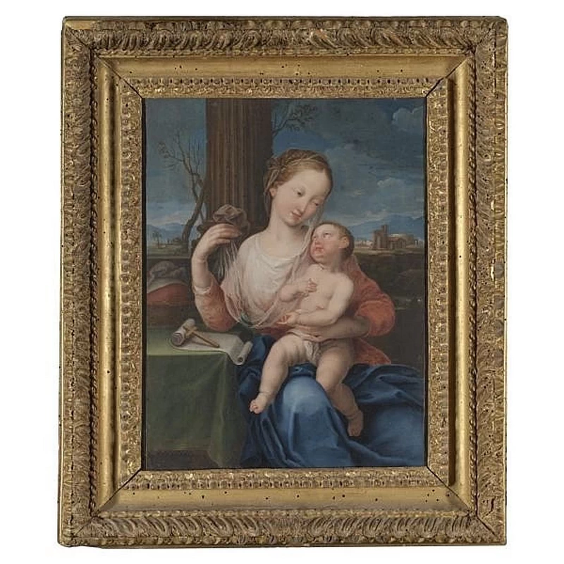 Giovanni Carnovali - La Madonna col bambino seduti davanti a un paesaggio